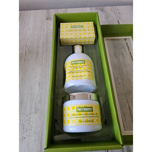 Pier 1 pineapple basil bath set salts body wash soap‎ bar retired new - Picture 2 of 6